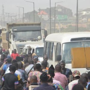 Motorists trapped in heavy traffic near Kara Bridge during ongoing bridge repairs on the Lagos-Ibadan Expressway.