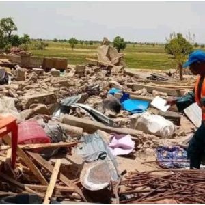Destroyed houses and damaged food storage facilities after a windstorm in Suru Local Government Area of Kebbi State.