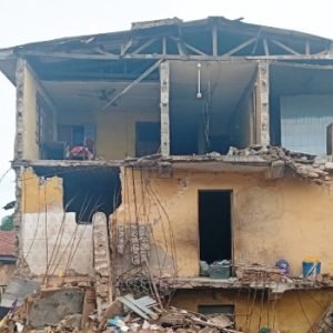 Collapsed three-storey building at Popo Giwa Street in Ilorin, Kwara State.