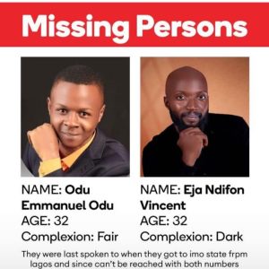 Missing men Odu Emmanuel and Eja Vincent, gong-news.com