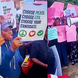 Women protesting against electoral violence and intimidation ahead of the 2026 Osun governorship election in Osogbo.