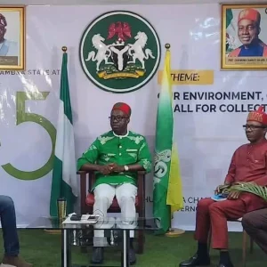 Anambra State Governor Chukwuma Soludo speaking during a statewide broadcast marking the state’s 35th anniversary.