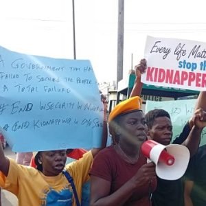 Civil society protesters march through Ibadan carrying placards demanding the rescue of abducted pupils and teachers from Oriire Local Government Area of Oyo State.