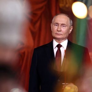 FILE PHOTO: Russian President Vladimir Putin attends the Orthodox Easter service at the Cathedral of Christ the Saviour in Moscow, Russia, May 5, 2024. Sputnik/Valeriy Sharifulin/Pool via REUTERS/File Photo