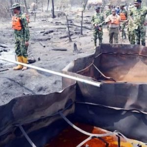 Nigerian Navy personnel conducting an operation against crude oil theft and illegal refining in the Niger Delta.