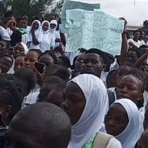 Taraba State College of Nursing and Midwifery students protesting alleged hostel attacks in Jalingo.