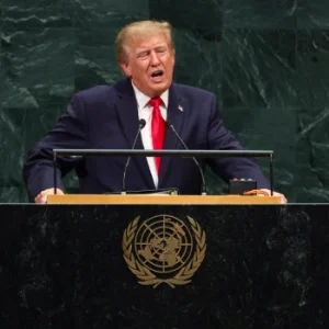Donald Trump addressing the 81st United Nations General Assembly at the UN headquarters in New York.