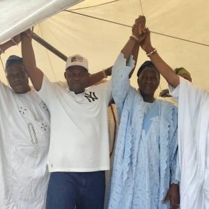 Noheem Adams celebrates after winning the APC primary election for Eti-Osa Constituency I in Lagos.