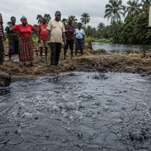 Gas bubbles rising from a water surface in Bille community, Rivers State, where residents report ongoing toxic gas seepage.