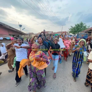 Supporters celebrate on the streets of Osun State after Ademola Adeleke was declared winner of the 2026 governorship election.