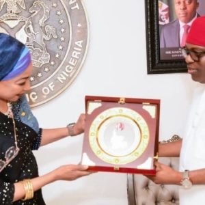 Governor Siminalayi Fubara and Minister Hannatu Musawa during the signing of the tourism MoU at Government House, Port Harcourt.
