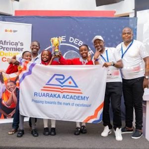 Team Nigeria debate representatives celebrating after winning the international debate championship in Rwanda.