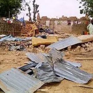 Damaged homes and public buildings after a destructive windstorm in Jigawa State.