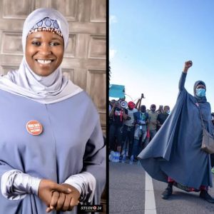 Aisha Yesufu speaking during a political event after announcing her defection from ADC to NDC and declaring her FCT senatorial ambition.