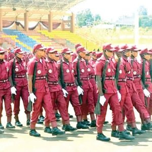 Newly graduated Ogun Amotekun Corps operatives parade during their passing-out ceremony at the International Stadium in Sagamu.