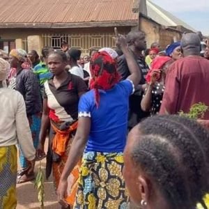 Women protesting on a highway in Jos South, Plateau State, after the discovery of two unidentified female bodies.