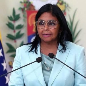 Venezuela's acting president Delcy Rodriguez speaks during a national broadcast as she says the country's oil production was not affected by the June earthquakes.