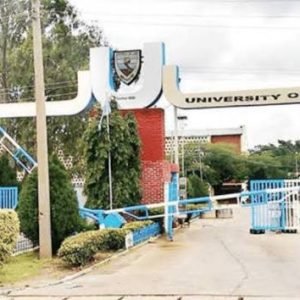 UNIJOS students protesting on campus over prolonged electricity outage in hostel facilities.
