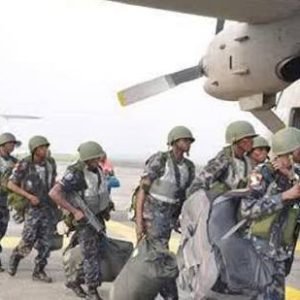 Nigerian Air Force C-130H aircraft airlifting troops for ECOWAS peacekeeping mission to The Gambia.