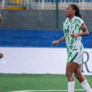 Nigeria's Super Falcons players celebrate during their 5-0 victory over Comoros in the 2028 Olympic women's football qualifiers at Ikenne, Ogun State.