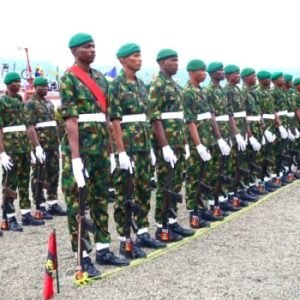 Nigerian soldiers during a military operation as army chief Waidi Shaibu announces troop deployment to Benin Republic.