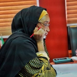 Former humanitarian affairs minister Sadiya Umar Farouq during a public event amid court proceedings over alleged fraud and diversion of public funds.